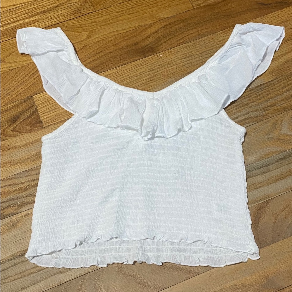 White ruffled cropped tank
